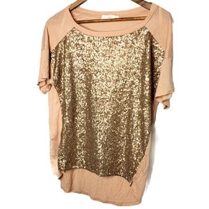 Blu Pepper Gold Sequin Rayon high-low Sex in the City tee size small New Years